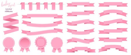 450x192 Set Of Pink Ribbons And Round Stickers Paper Scrolls Pink Ribbon