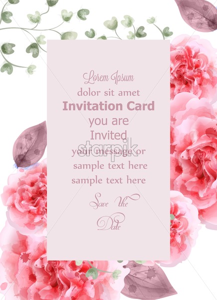 435x600 Pink Roses Card Watercolor Vector Vertical Invitation Card