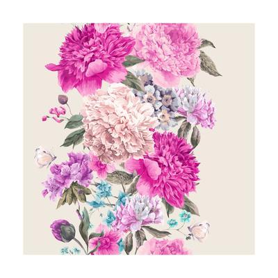 400x400 Vintage Watercolor Vector Floral Seamless Border, Bouquet