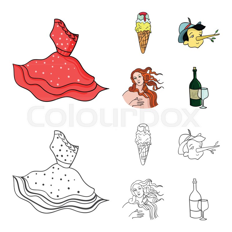 800x800 Italian Dress, Gelato, Pinocchio, Stock Vector Colourbox