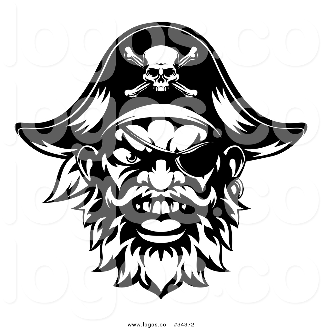 1024x1044 Vector Logo Of A Black And White Tough Pirate Mascot Face