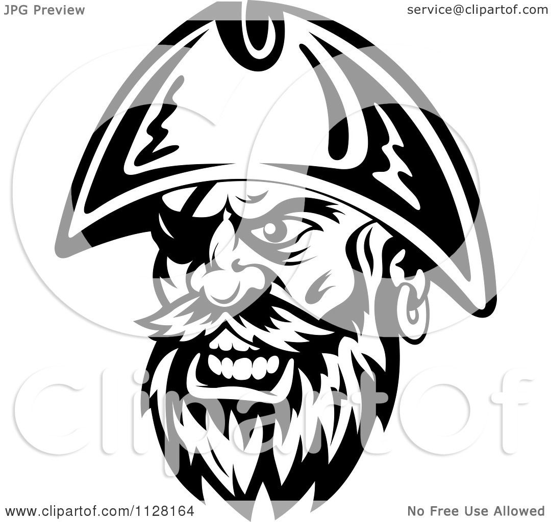 1080x1024 Clipart Of An Angry Black And White Pirate Face With An Eye Patch