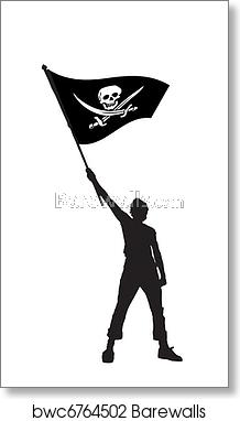 218x382 Man Holding A Pirate Flag, Vector Illustration, Art Print
