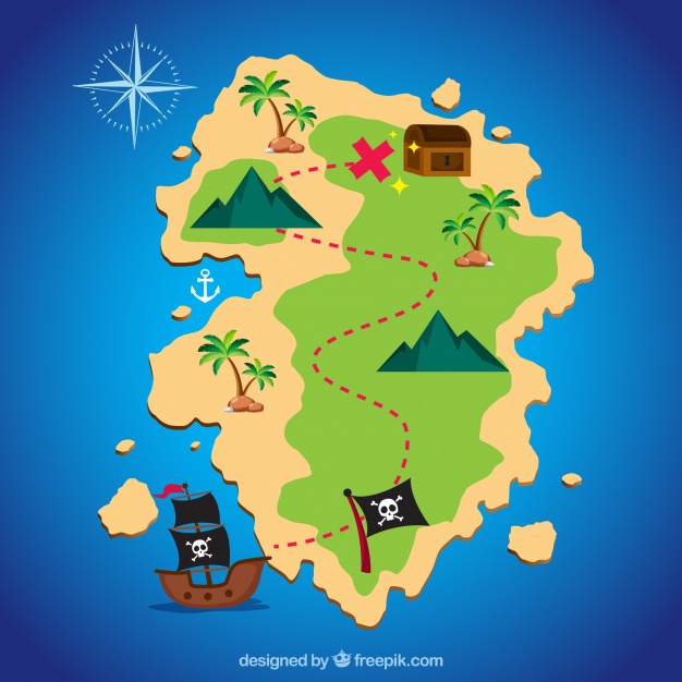 626x626 Pirate Treasure Map With Boat And Elements Vector Free Download