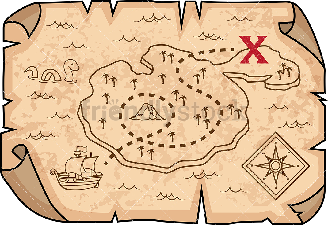 1070x736 Treasure Map Cartoon Clipart Vector