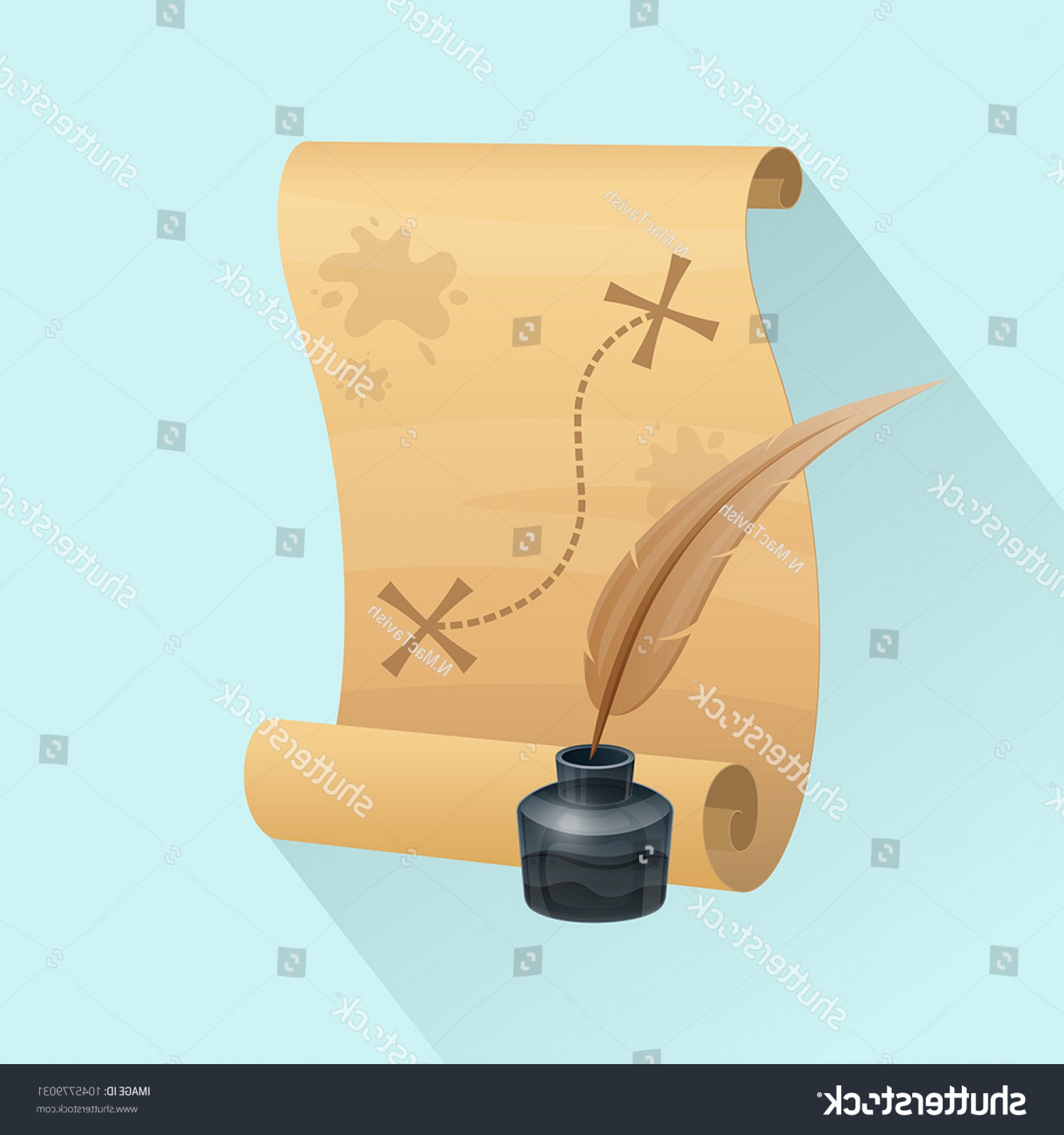 1800x1920 Vector Treasure Map Inkwell Feather Pirate Handandbeak