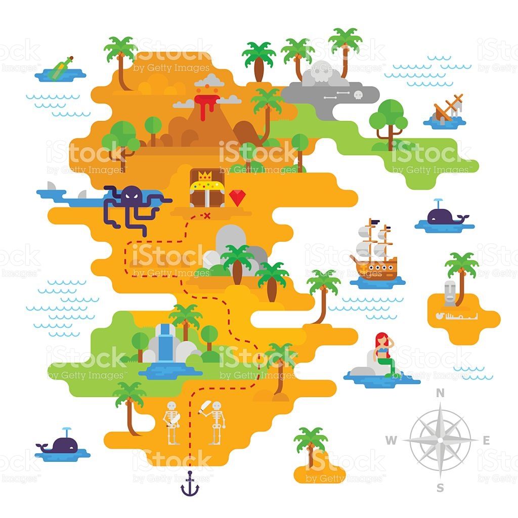 1024x1024 Pirate Treasure Map Vector Flat Design Vector
