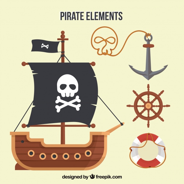 626x626 Pirate Ship And Elements In Flat Design Vector Free Download