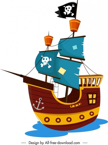 448x600 Pirate Ship Icon Colorful Vintage Design Free Vector In Adobe