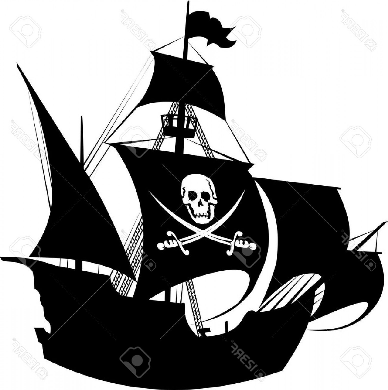 1552x1560 Photosilhouette Of A Pirate Ship With The Image Of A Skeleton