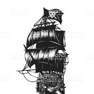 300x300 Pirate Ship Silhouette With Jolly Roger Vector Clipart Hoodamathrun