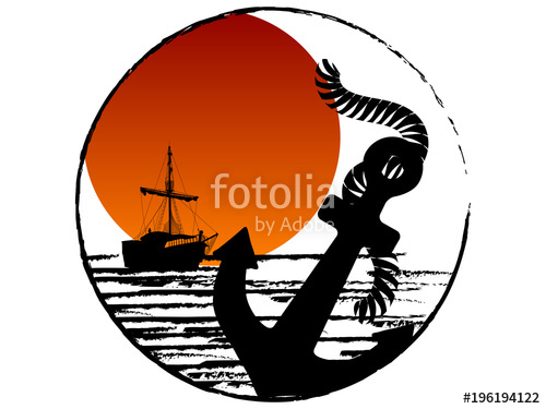500x375 Silhouette Of The Pirate Ship And Anchor Stock Image And Royalty