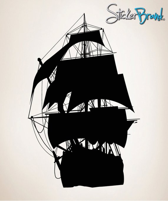 570x682 Vinyl Wall Decal Sticker Pirate Ship Silhouette