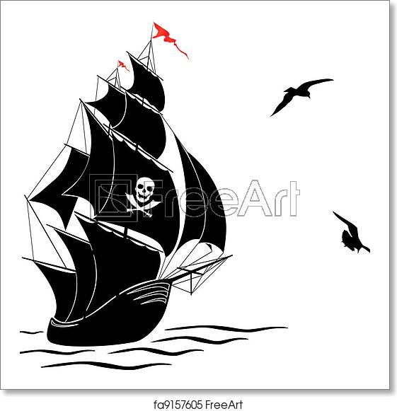 561x581 Free Art Print Of Silhouette Of A Old Sail Pirate Ship And Two