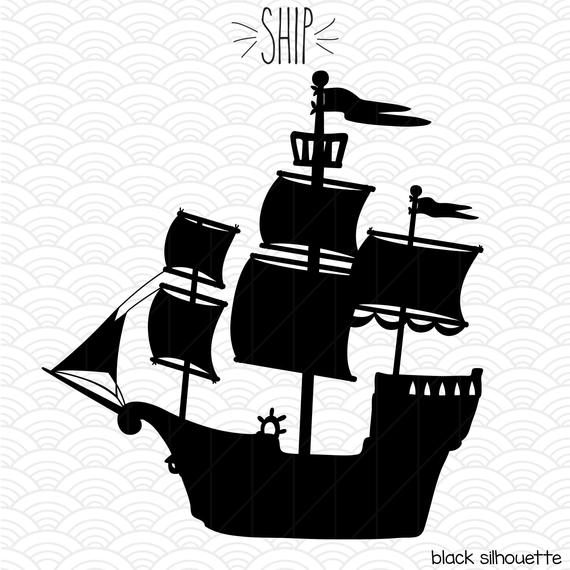 570x570 Hand Drawn Pirate Ship Clip Art Sail Boat Silhouette Vector Etsy
