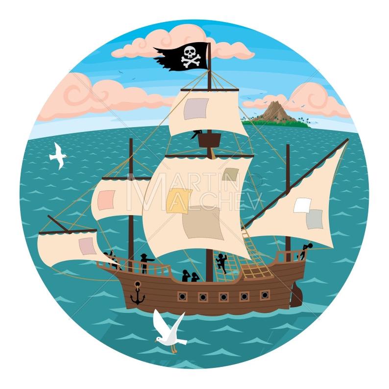 794x794 Pirate Ship Vector Cartoon Illustration Jolly Roger Sail Etsy