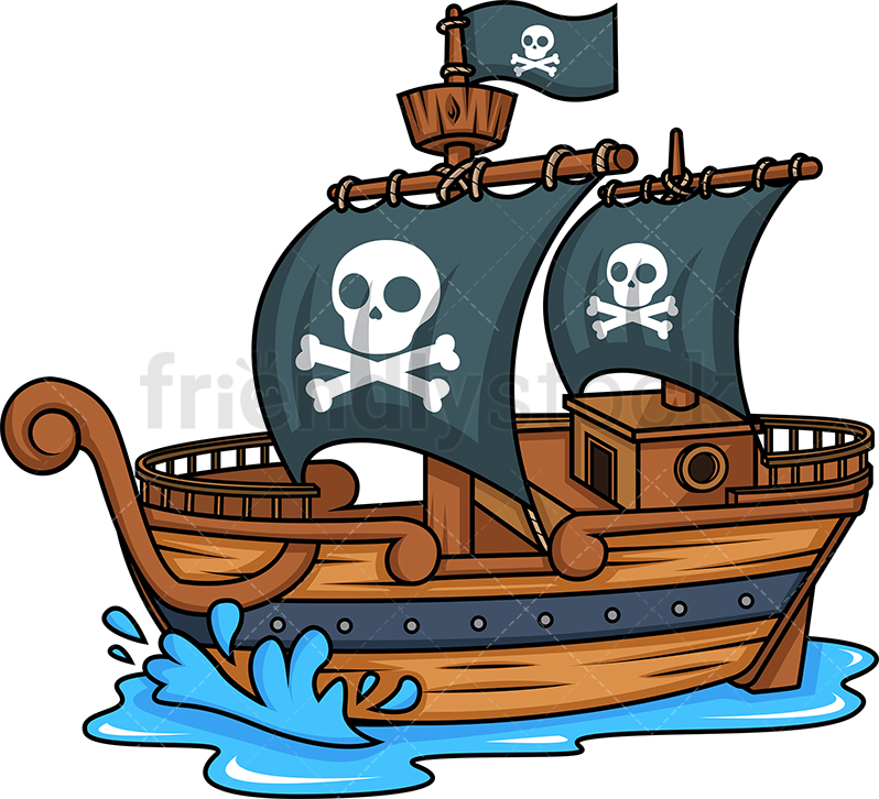 798x726 Side View Of A Pirate Ship Cartoon Clipart Vector