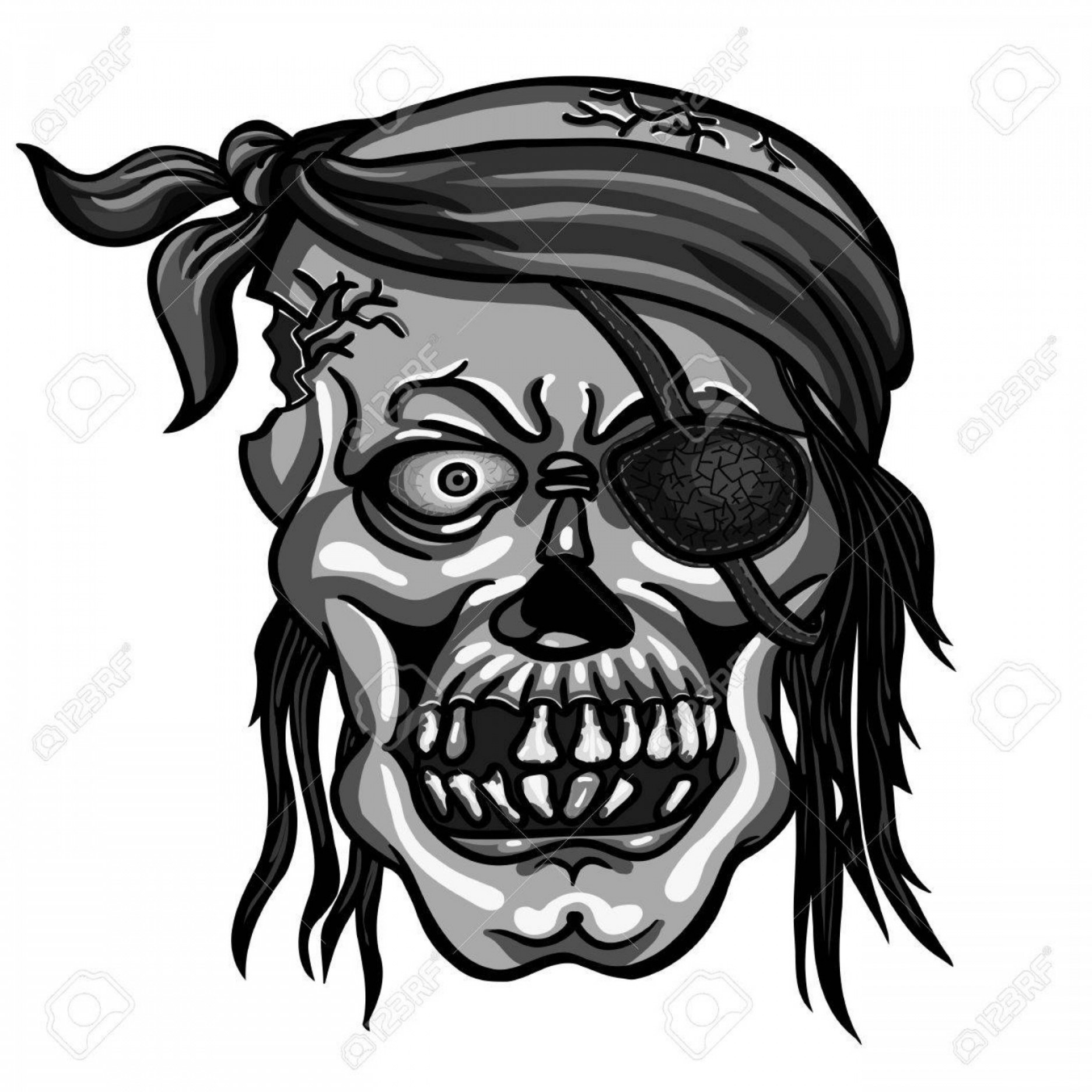 1872x1872 Photostock Vector Danger Pirate Skull In Bandanna Without One Eye