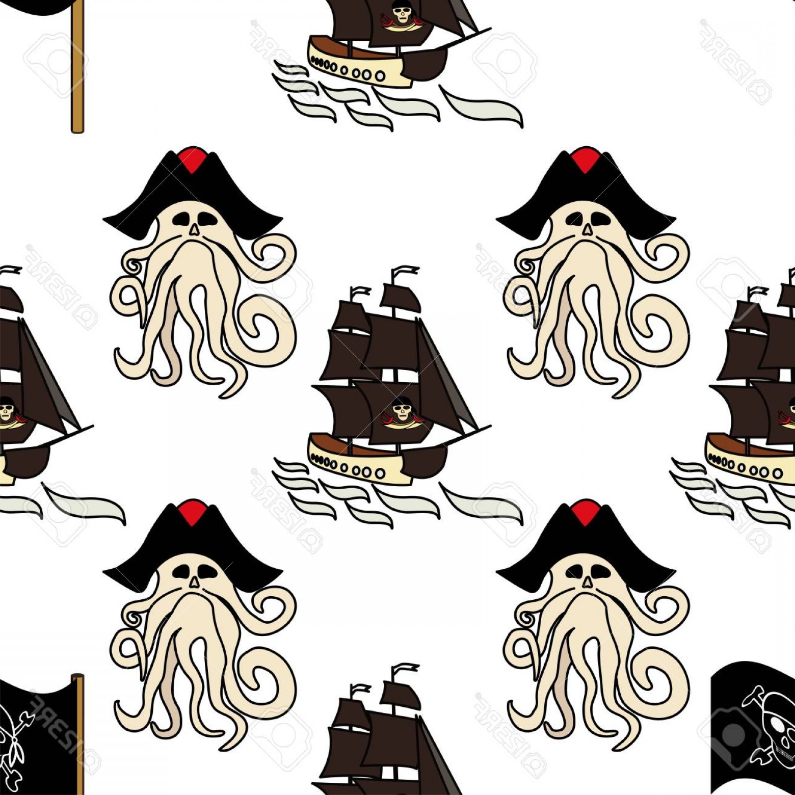 1560x1560 Photostock Vector Seamless Pattern Pirate Symbols Ships Davy Jones