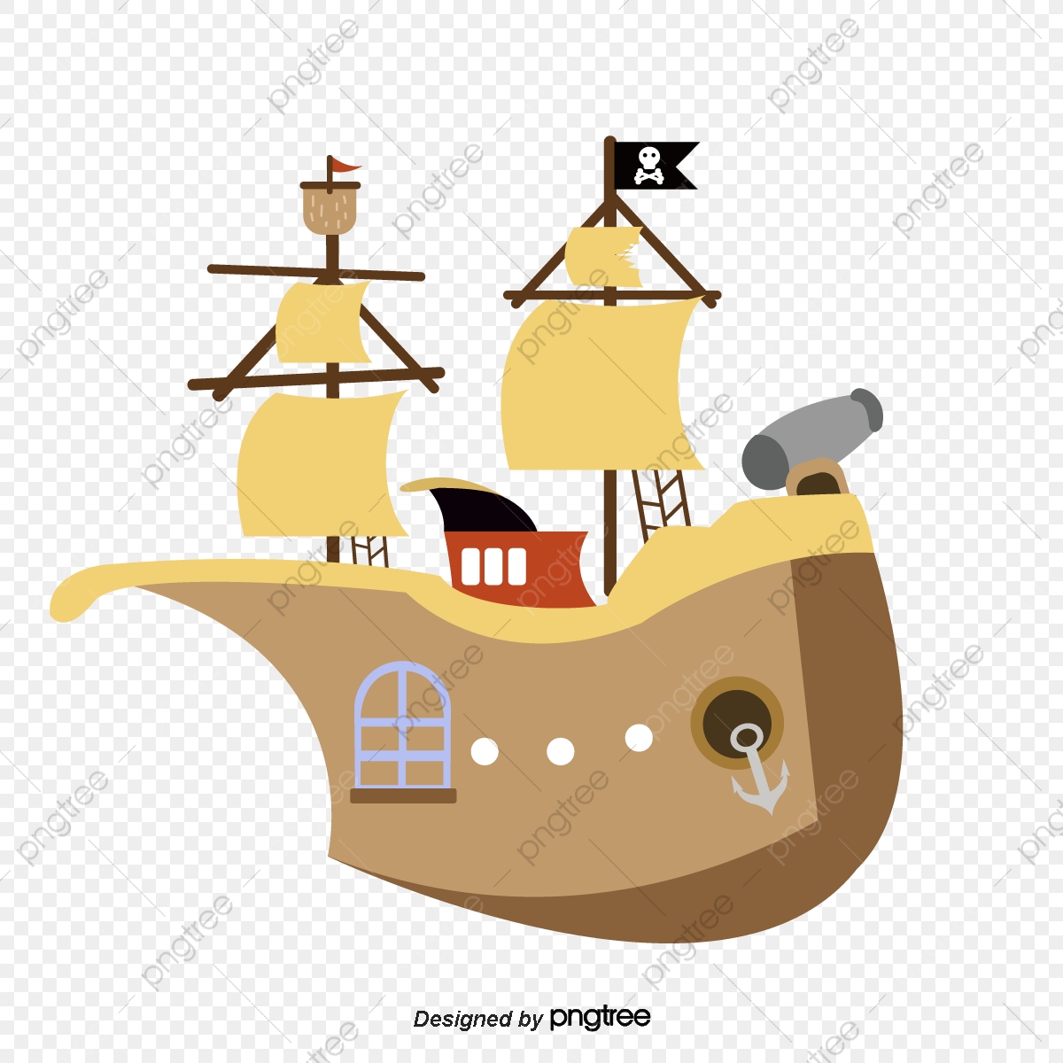 1200x1200 Vector Cartoon Pirate Ship, Cartoon Vector, Pirate Vector, Ship