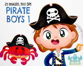 350x278 Pirate Boys Watercolor Clipart Instant Download Vector Art