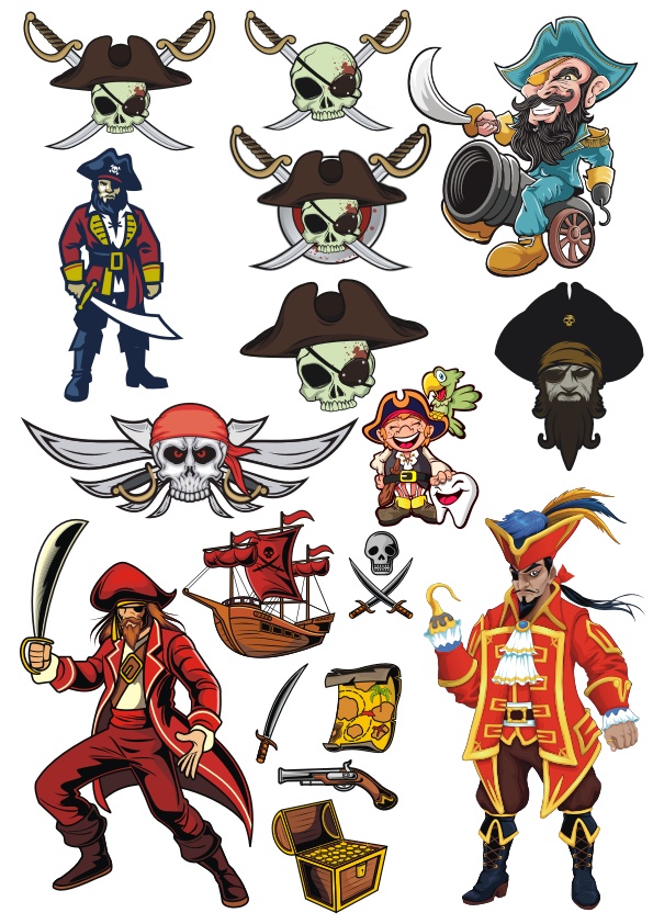 595x842 Pirate Vector Illustration Set Free Vector Download In Cdr