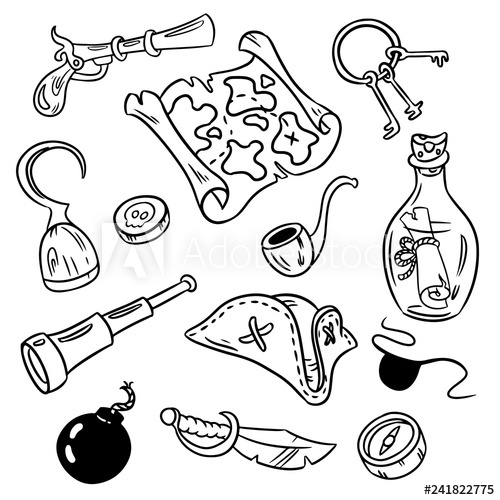500x500 Set Of Pirate Doodles Vector Art Isolated Pirate Objects
