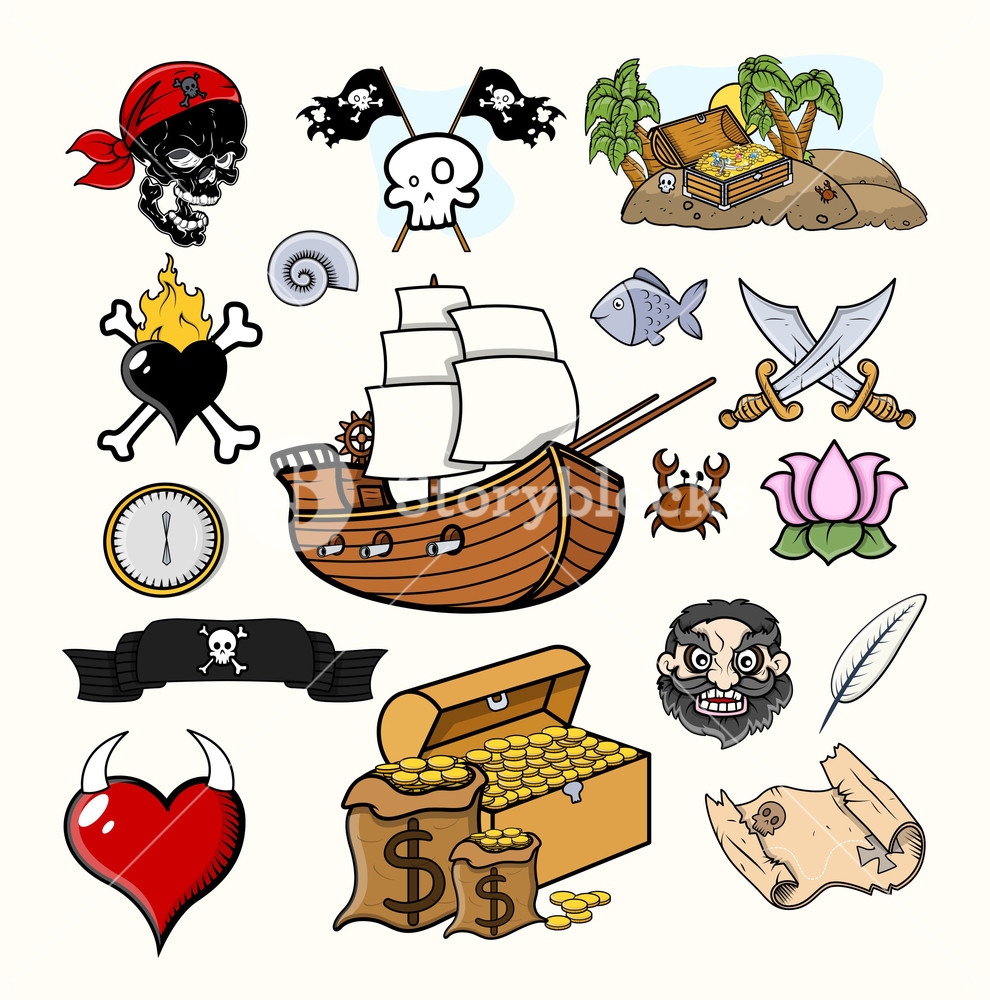 990x1000 Pirate Vector Illustration Set Royalty Free Stock Image