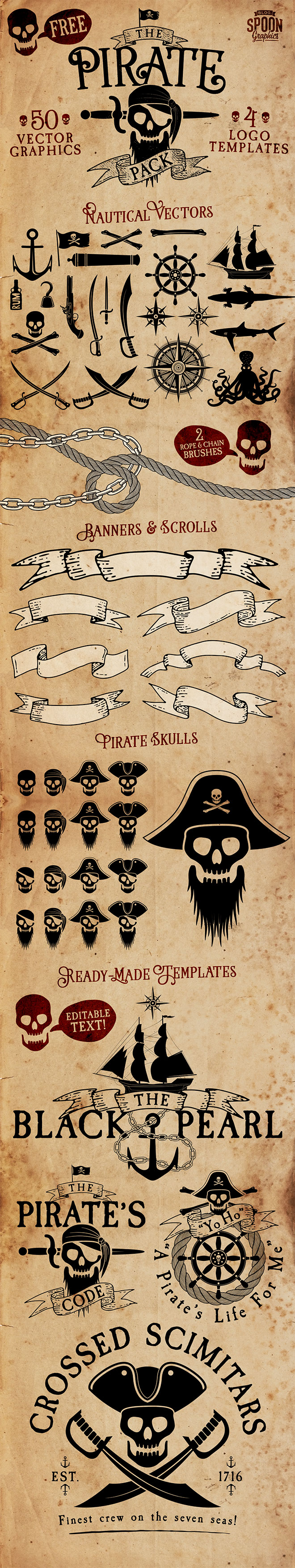 660x3512 Free Pirate Vector Graphics Logo Templates Pack