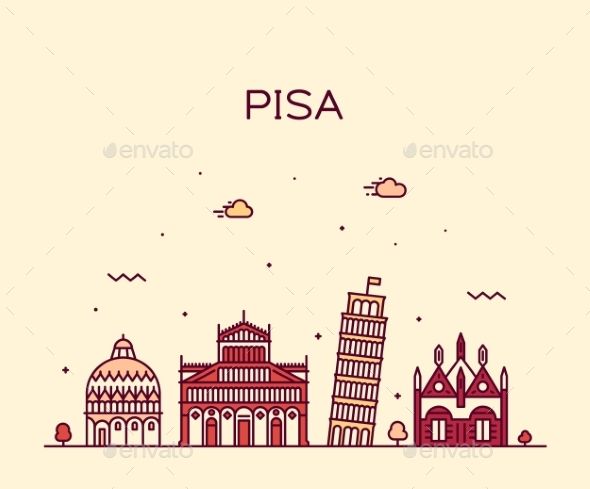 590x489 Pisa Skyline Italy Vector Linear Style City