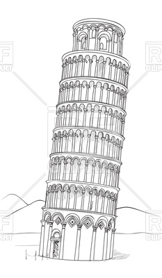 233x400 Tower Of Pisa Hand Drawn Grey Illustration Vector Image