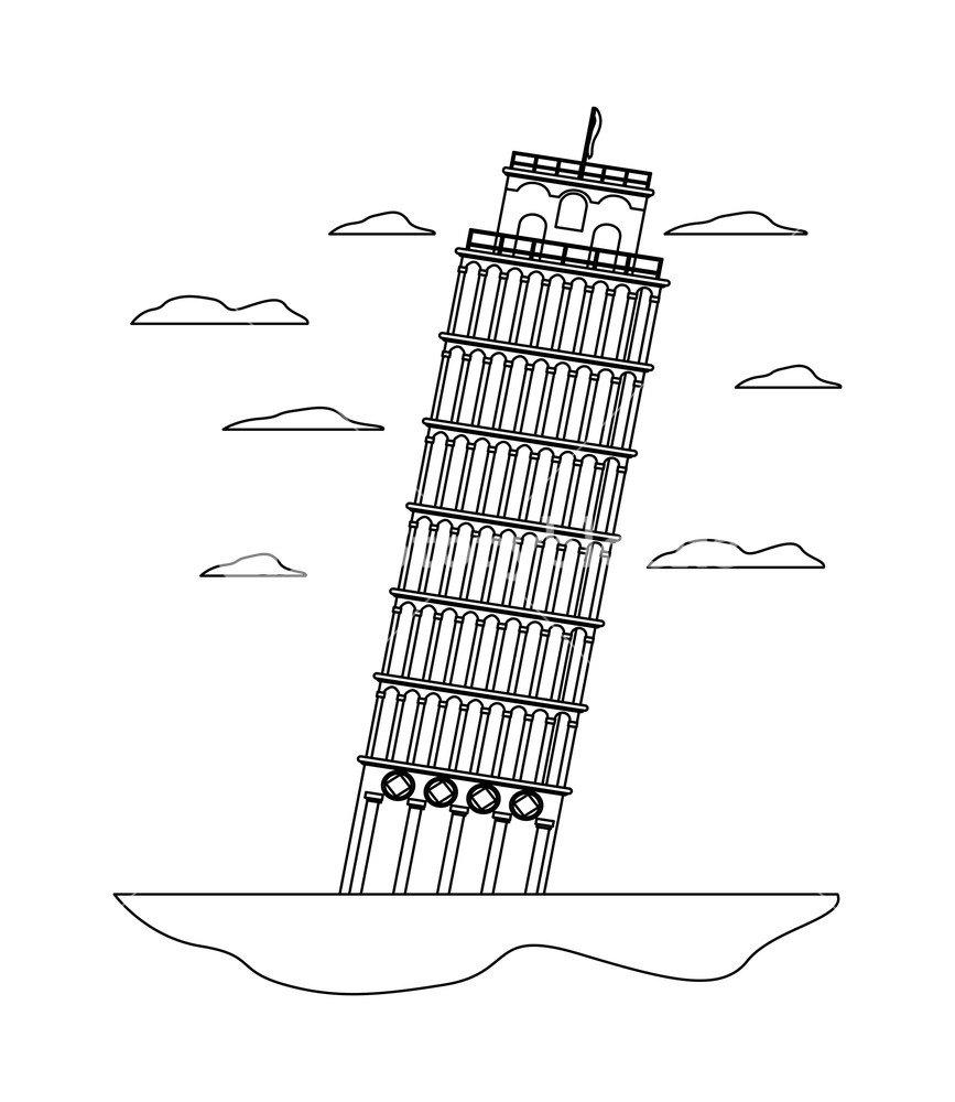 867x1000 Line Leaning Tower Of Pisa Architecture And Clouds Vector