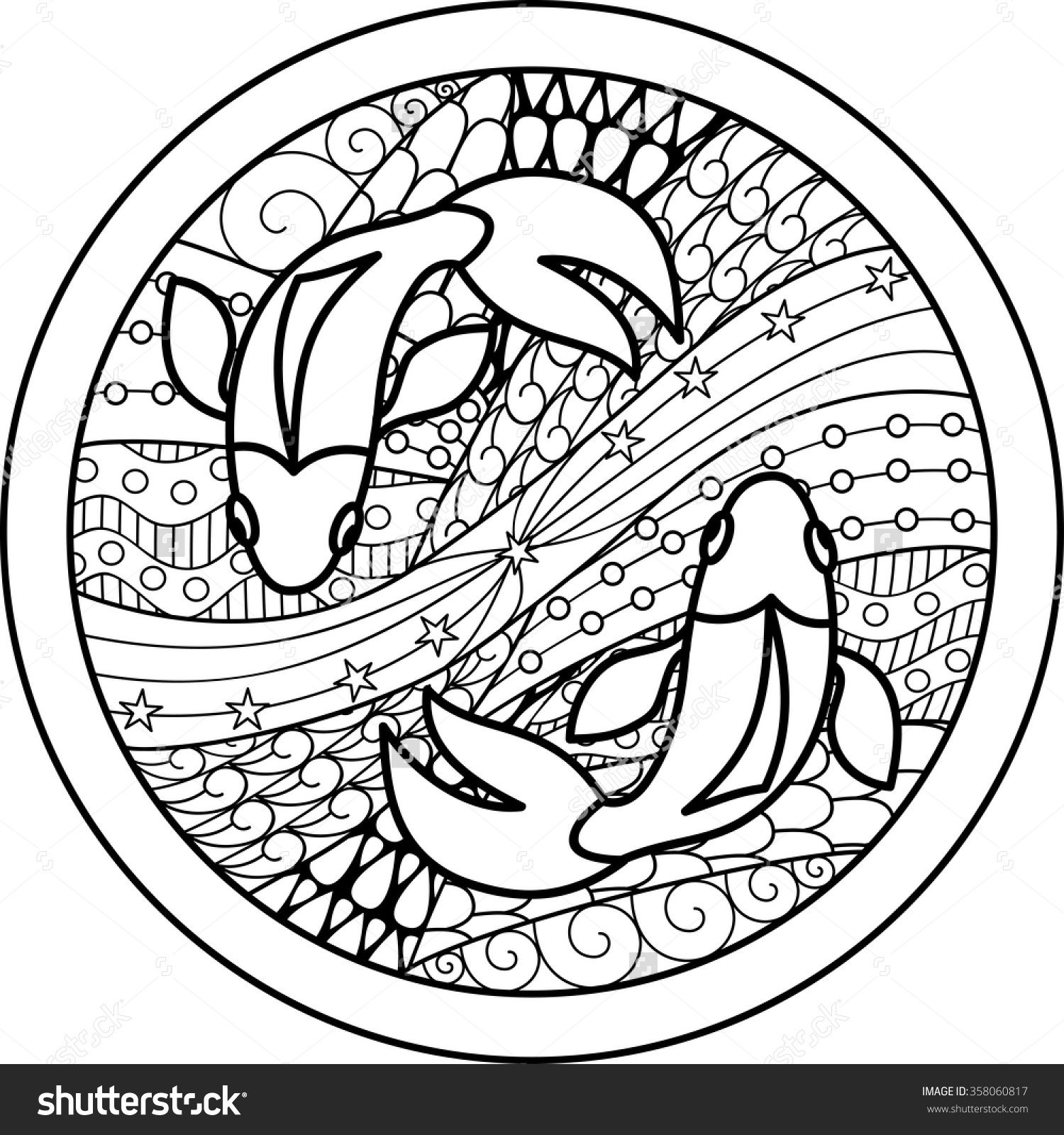 1500x1600 Zodiac Sign Pisces Zentangle Coloring Boyama Mandala