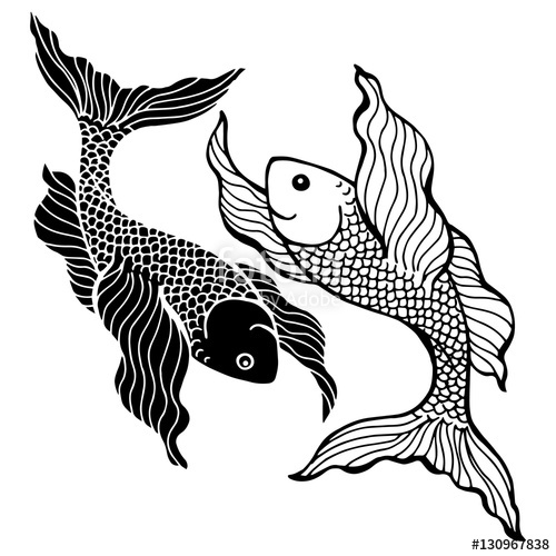 500x500 Fighting Fish, Lucky Duo Couple Fish, Sign Symbol, Pisces Vector