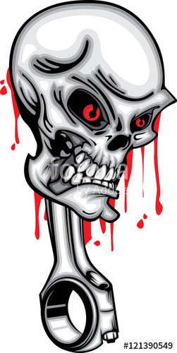 251x500 Skull Head Piston Red Eye Vector With Blood On White Background
