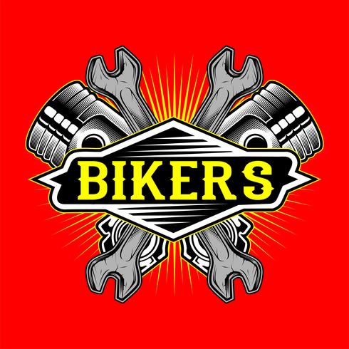 490x490 Grunge Style Bikers Logo Piston And Wrench Hand Drawing Vector