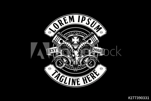 500x334 Skull Goat With Piston And Gear Black And White Badge Logo Vector