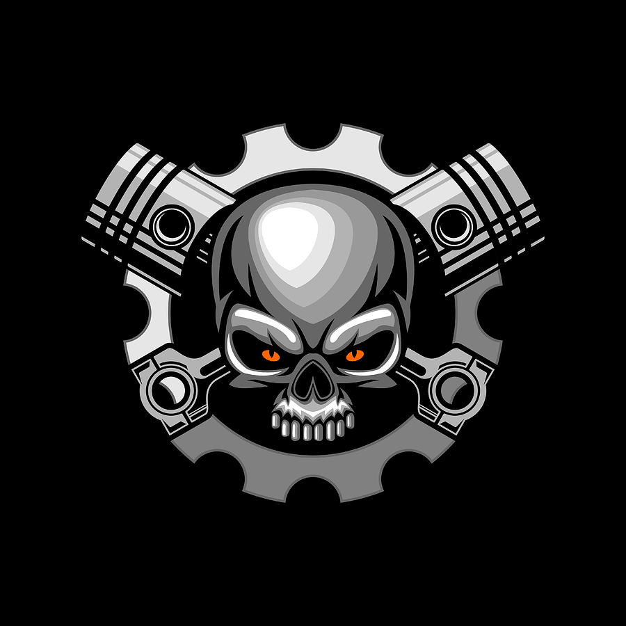 900x900 Automotive Skull Piston Vector Illustration Art