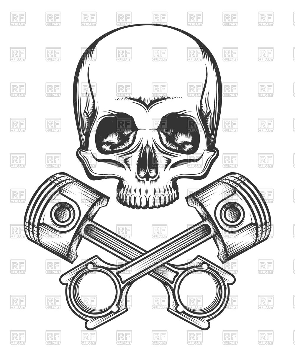 1000x1200 Human Skull And Crossed Engine Pistons Vector Image Of Icons
