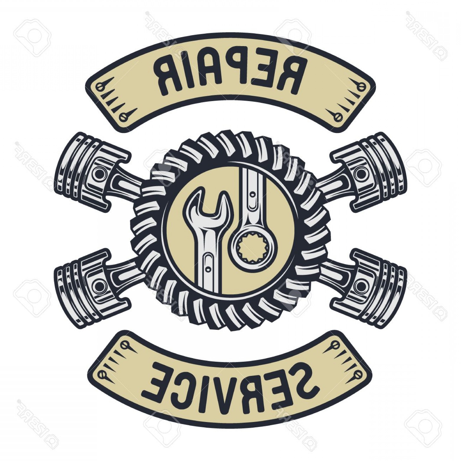 1560x1560 Photostock Vector Piston Gear And Wrenches Repair Service Emblem