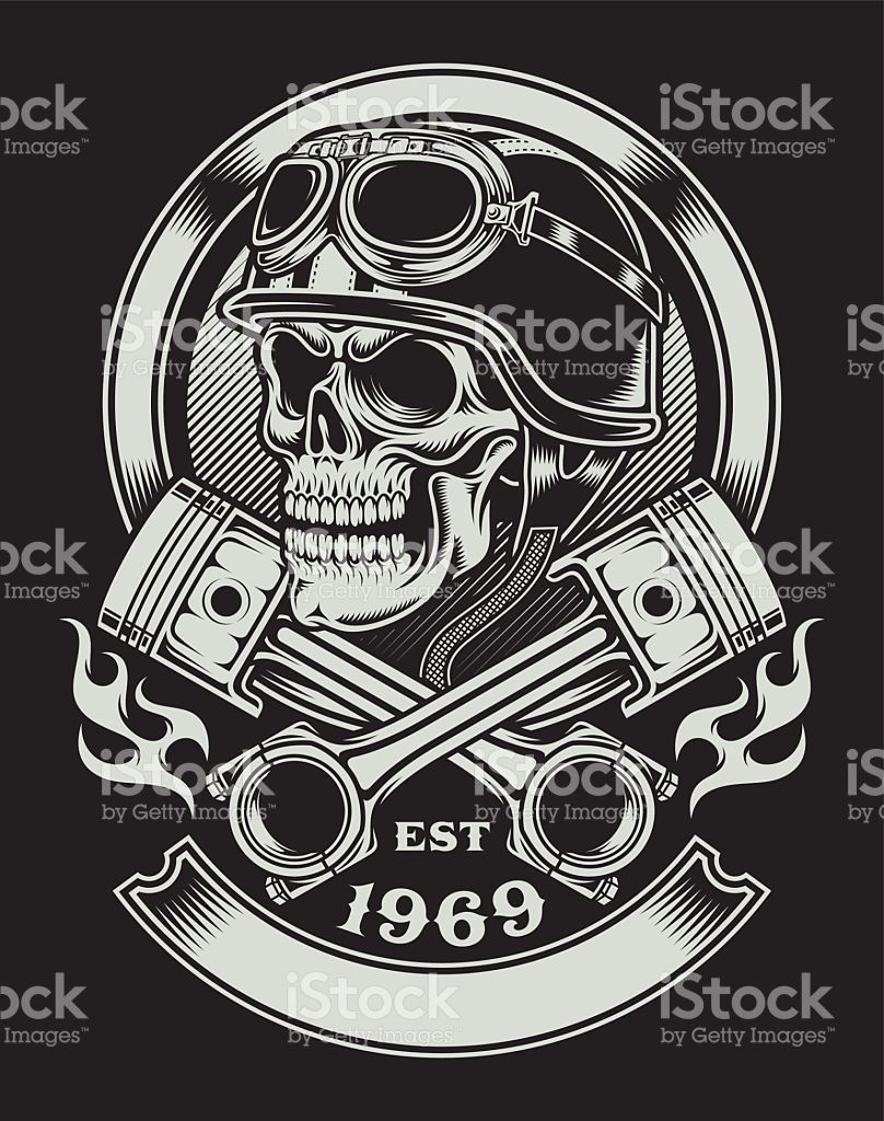 808x1024 Fully Editable Vector Illustration Of Biker Skull With Crossed