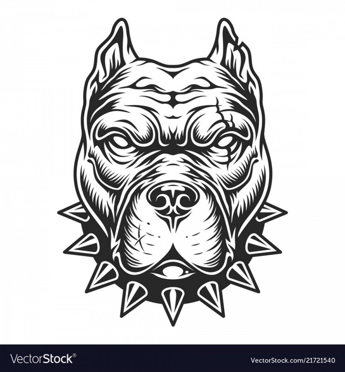 1440x1555 Pitbull Head In Black And White Color Style Vector Catchsplace
