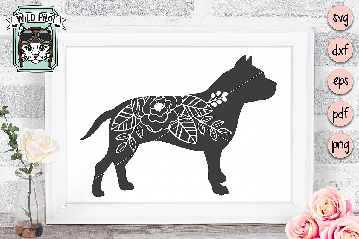 1200x800 Dog File, Pitbull Flower Dog Silhouette, Floral Dog
