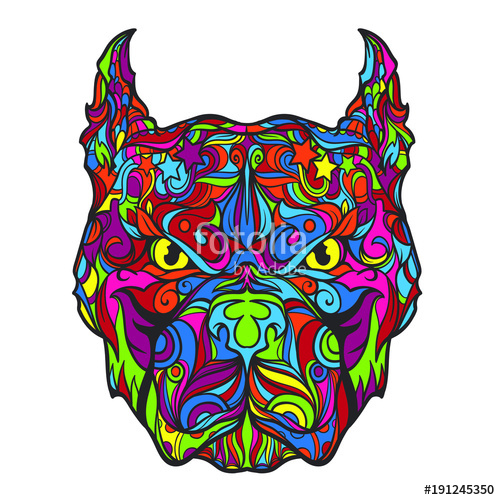 500x500 Ornament Face Of Pitbull Dog In Line Art Style With Many Colors