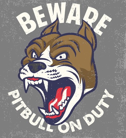 410x450 Beware The Dog Poster With Pitbull Dog Head Royalty Free Vector
