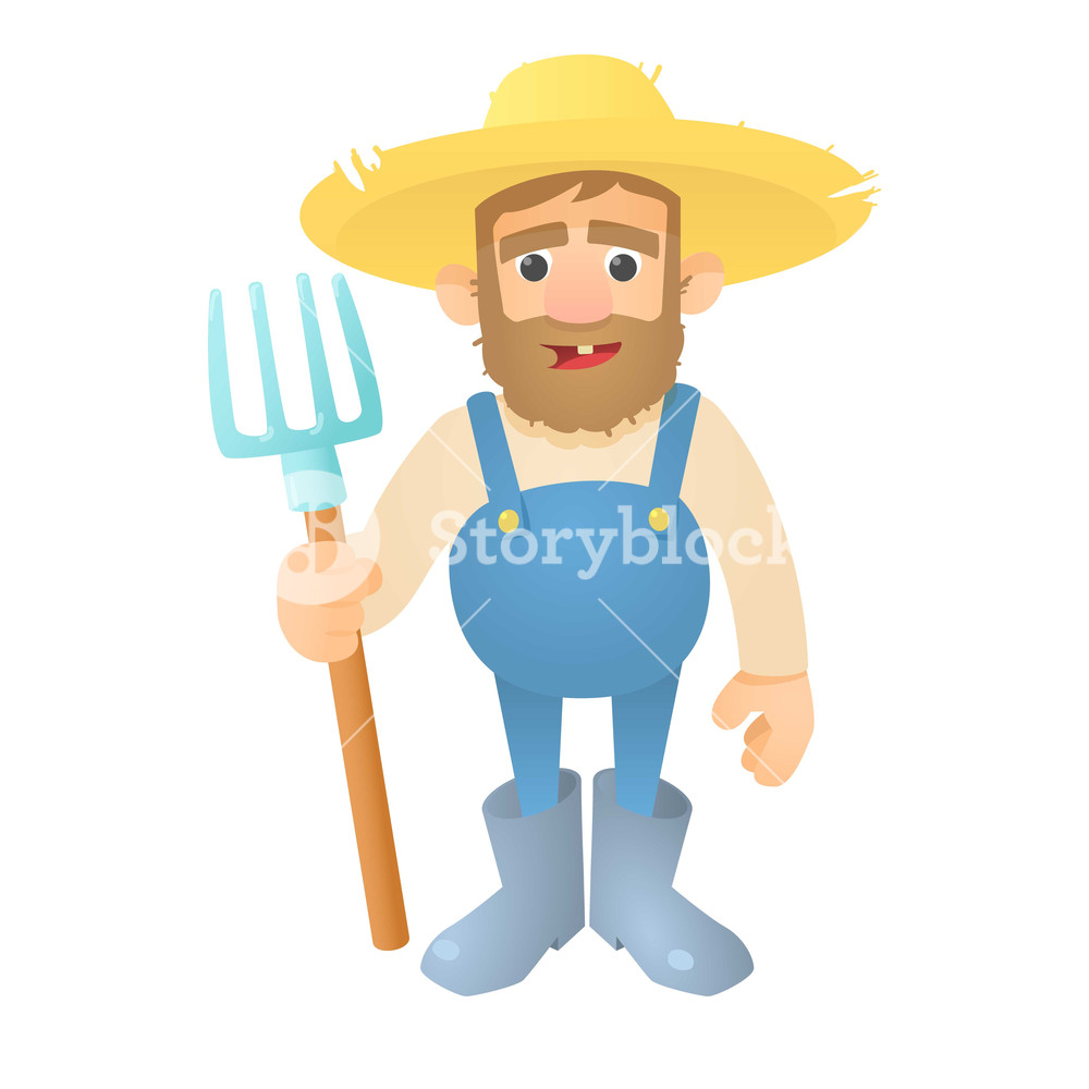 1000x1000 Farmer With Pitchfork Icon Flat Illustration Of Farmer