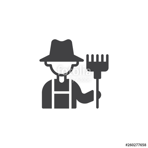 500x500 Farmer With Pitchfork Vector Icon Filled Flat Sign For Mobile