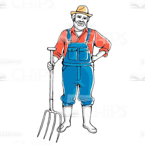 600x600 Hand Drawn Farmer With Pitchfork Vector Character