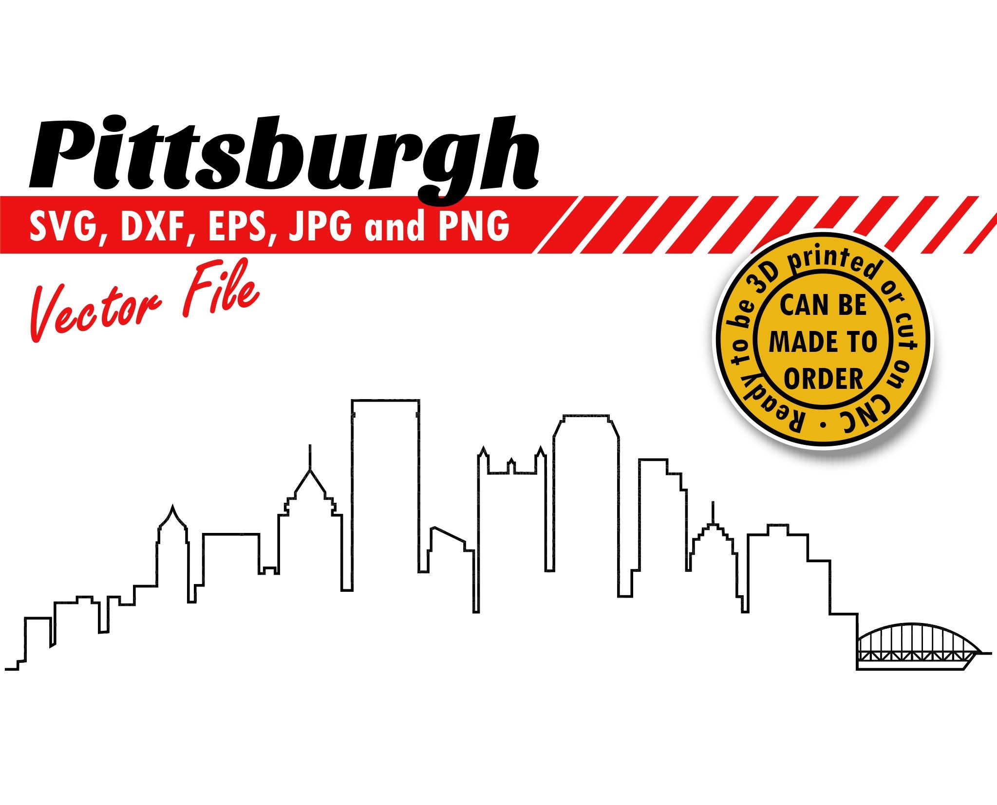 2047x1654 Pittsburgh Skyline Outline, Silhouette, Dxf, Png