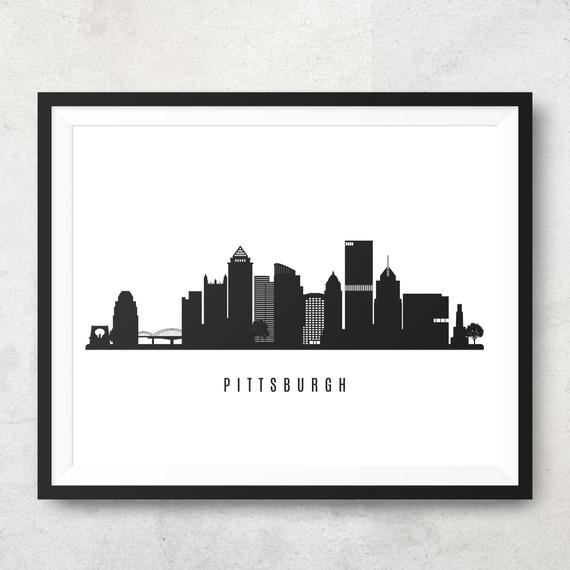 570x570 Pittsburgh Skyline Printable Pittsburgh Black White Wall Art Etsy